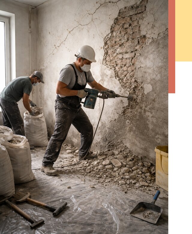 Демонтаж штукатурки со стен в Усть-Лабинске от 7356 руб/м² — быстро и недорого | ОТДЕЛОЧНИК-Улб