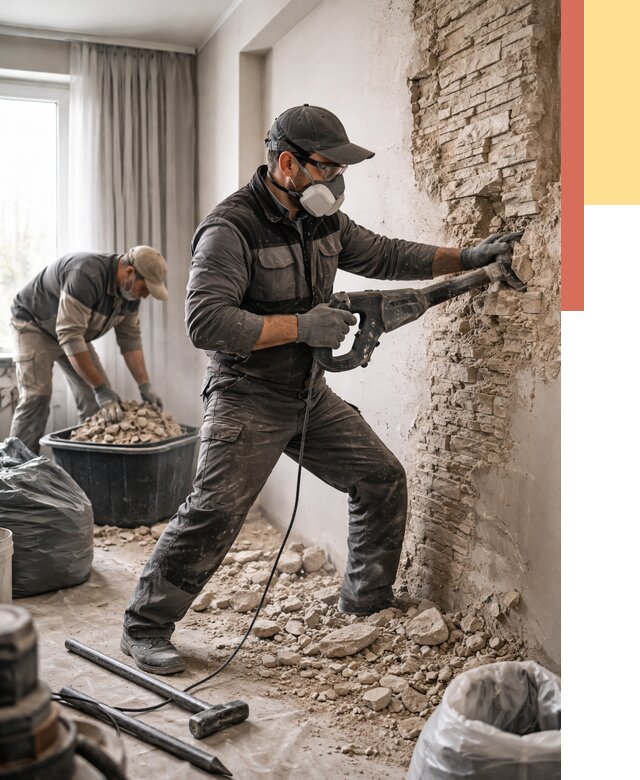 Демонтаж декоративного камня в Усть-Лабинске от 1481 руб/м² — быстро и недорого | ОТДЕЛОЧНИК-Улб