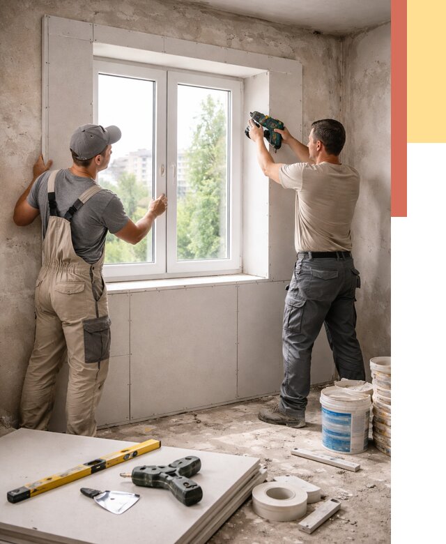 Монтаж откосов из гипсокартона в Усть-Лабинске от 4597 руб. под ключ | ОТДЕЛОЧНИК-Улб