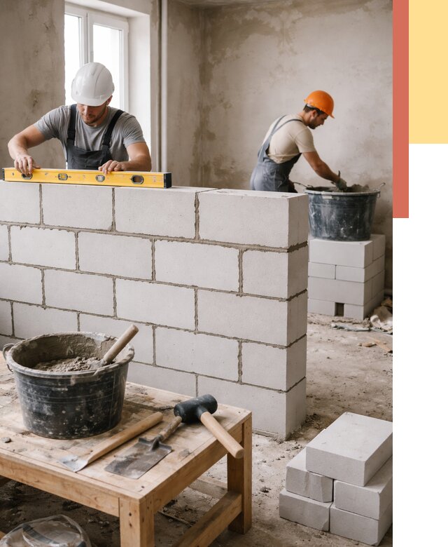 Кладка перегородок из газобетона в Усть-Лабинске от 3269 руб. под ключ | ОТДЕЛОЧНИК-Улб