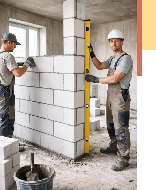 Кладка перегородок из пеноблока в Усть-Лабинске от 1839 руб. под ключ | ОТДЕЛОЧНИК-Улб