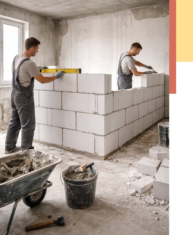 Кладка перегородок из ПГП в Усть-Лабинске от 2554 руб./м2 — монтаж и возведение под ключ | ОТДЕЛОЧНИК-Улб