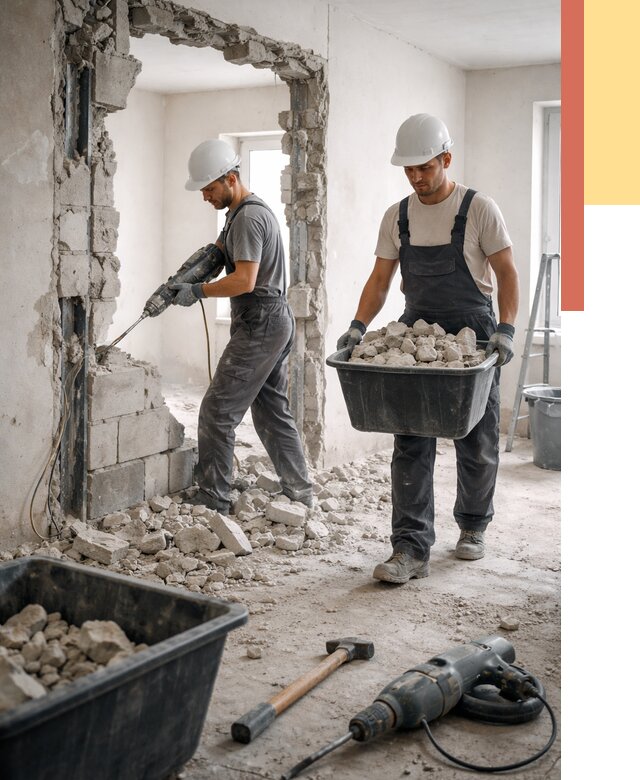 Демонтаж блоковых перегородок в Усть-Лабинске от 3831 руб. — быстро и недорого | ОТДЕЛОЧНИК-Улб