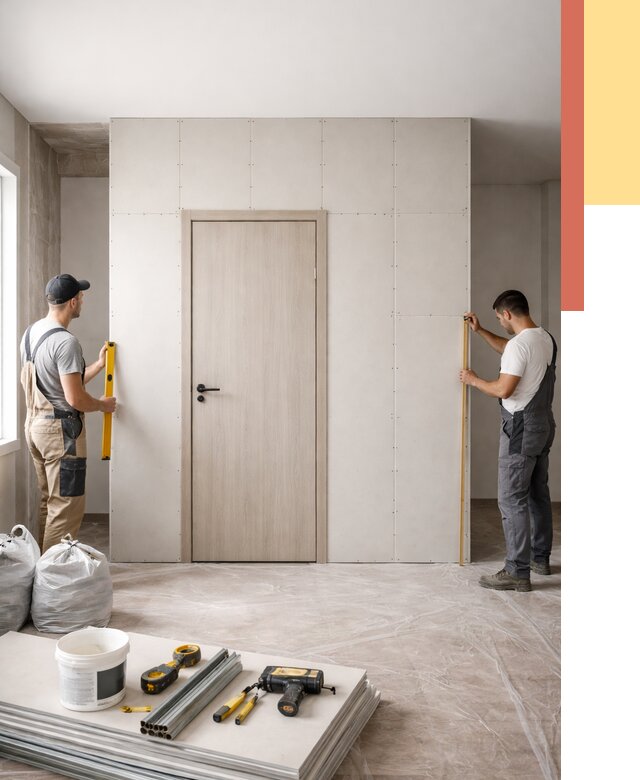 Перегородка из гипсокартона с дверью в Усть-Лабинске от 4597 руб. под ключ | ОТДЕЛОЧНИК-Улб