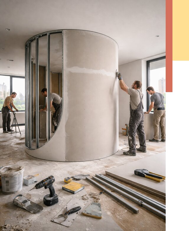 Радиусная перегородка из гипсокартона в Усть-Лабинске от 2963 руб. под ключ | ОТДЕЛОЧНИК-Улб