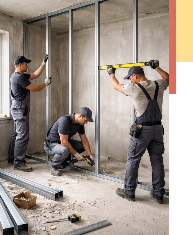 Монтаж каркаса перегородки из профиля в Усть-Лабинске от 766 руб. | ОТДЕЛОЧНИК-Улб