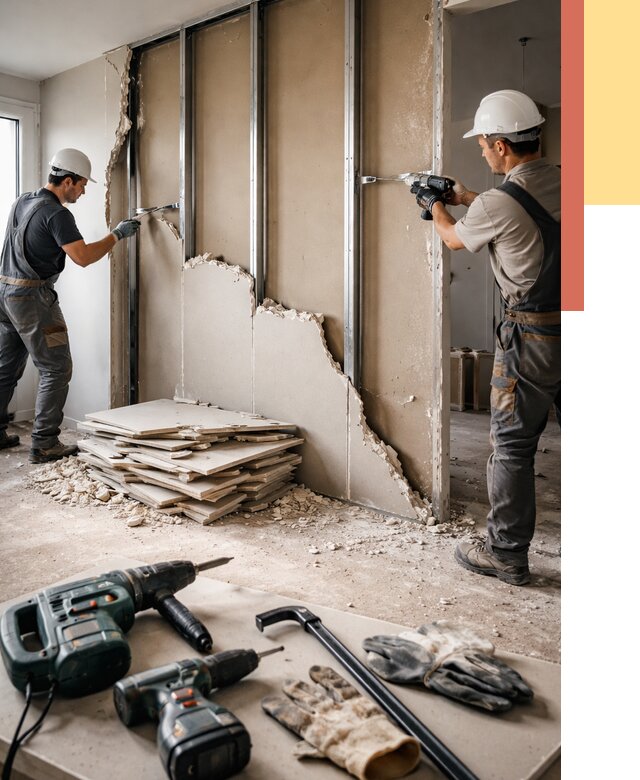 Демонтаж перегородки из гипсокартона в Усть-Лабинске от 1226 руб. быстро и недорого | ОТДЕЛОЧНИК-Улб