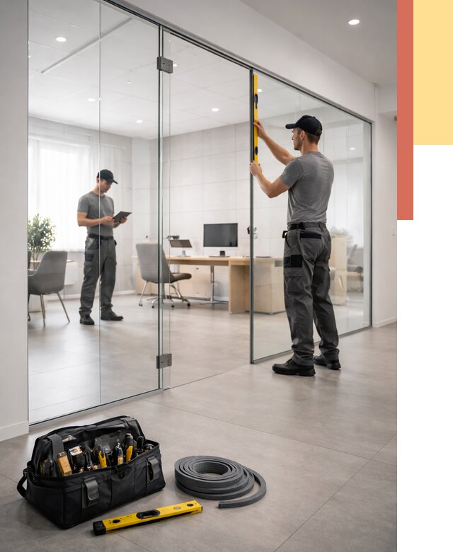 Цельностеклянные перегородки под ключ в Усть-Лабинске от 9705 руб. — монтаж и цены | ОТДЕЛОЧНИК-Улб