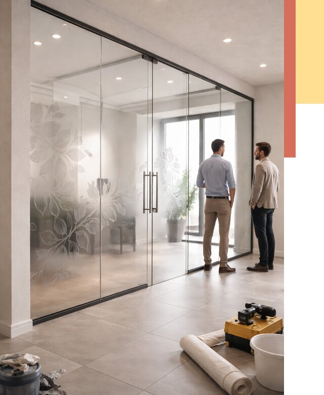 Стеклянные перегородки с рисунком в Усть-Лабинске от 12770 руб. монтаж и нанесение | ОТДЕЛОЧНИК-Улб