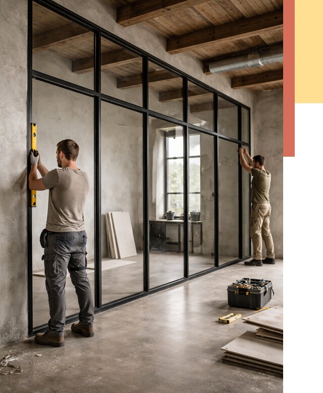 Стеклянные перегородки лофт в Усть-Лабинске от 10727 руб. под ключ | ОТДЕЛОЧНИК-Улб