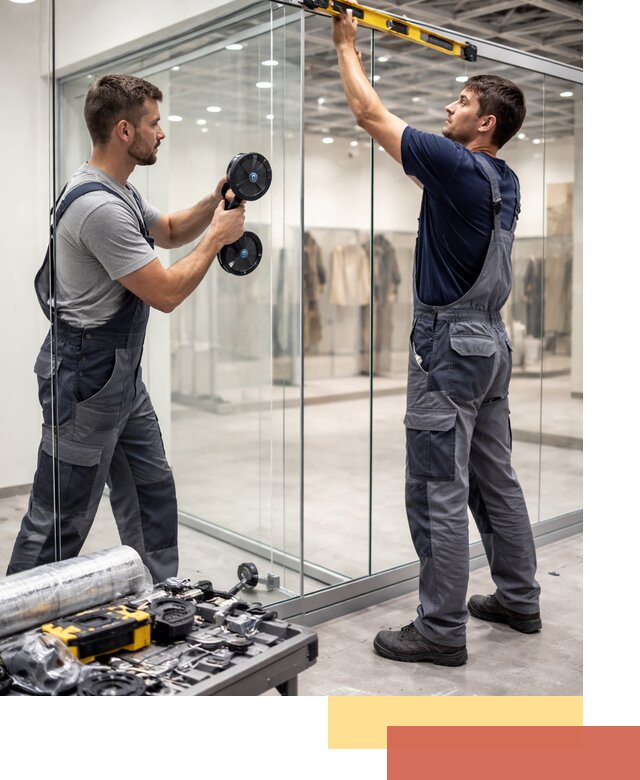 Стеклянные перегородки для магазинов в Усть-Лабинске — монтаж и установка