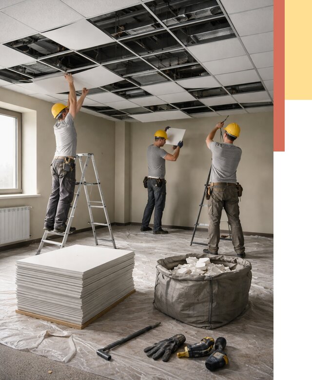 Демонтаж потолка Армстронг в Усть-Лабинске от 4597 руб. быстро и недорого | ОТДЕЛОЧНИК-Улб