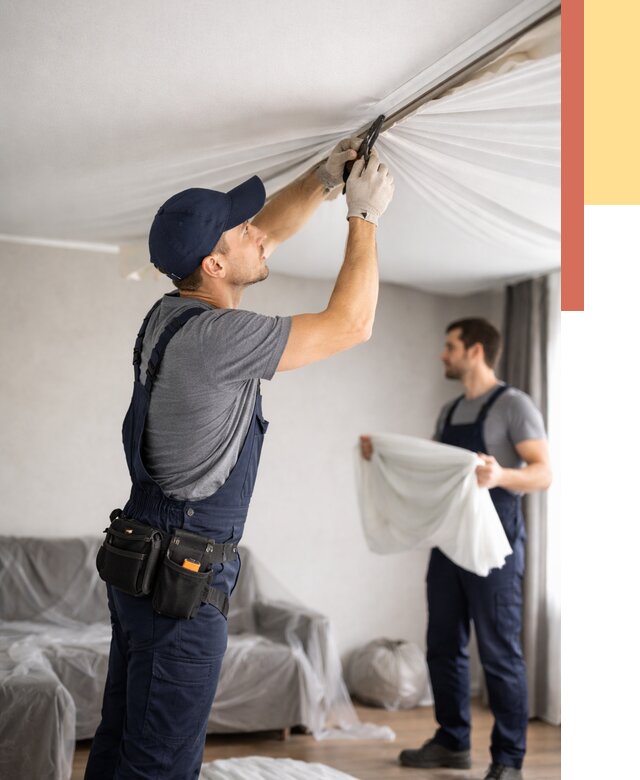 Демонтаж натяжного потолка в Усть-Лабинске от 4597 руб. — снятие и разбор под ключ | ОТДЕЛОЧНИК-Улб