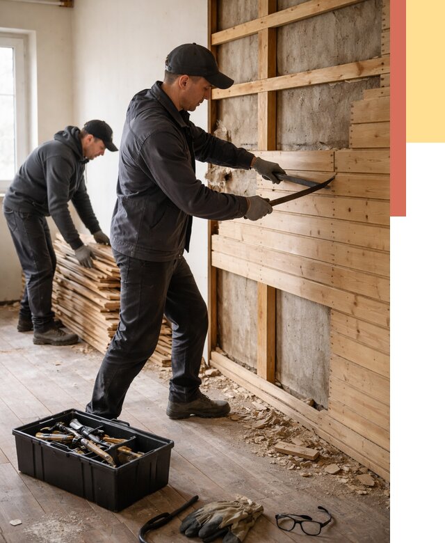 Демонтаж вагонки в Усть-Лабинске от 3882 руб/м2 — быстро и недорого | ОТДЕЛОЧНИК-Улб