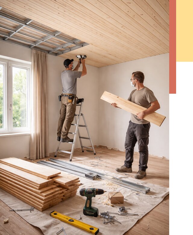 Монтаж потолка из вагонки в Усть-Лабинске от 6640 руб. | Быстро и недорого — ОТДЕЛОЧНИК-Улб