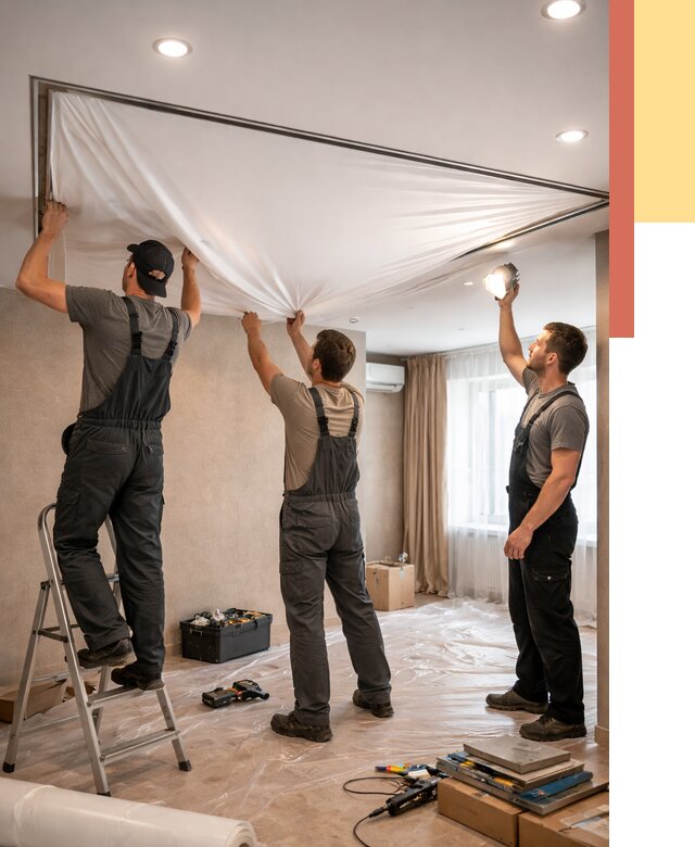 Монтаж ПВХ натяжного потолка в Усть-Лабинске от 3576 руб. под ключ | ОТДЕЛОЧНИК-Улб