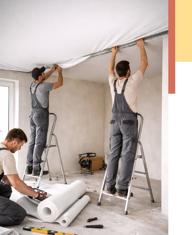 Монтаж тканевого натяжного потолка в Усть-Лабинске от 3576 руб. под ключ | ОТДЕЛОЧНИК-Улб