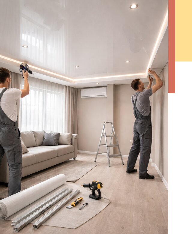 Монтаж глянцевого натяжного потолка в Усть-Лабинске от 766 руб. под ключ | ОТДЕЛОЧНИК-Улб