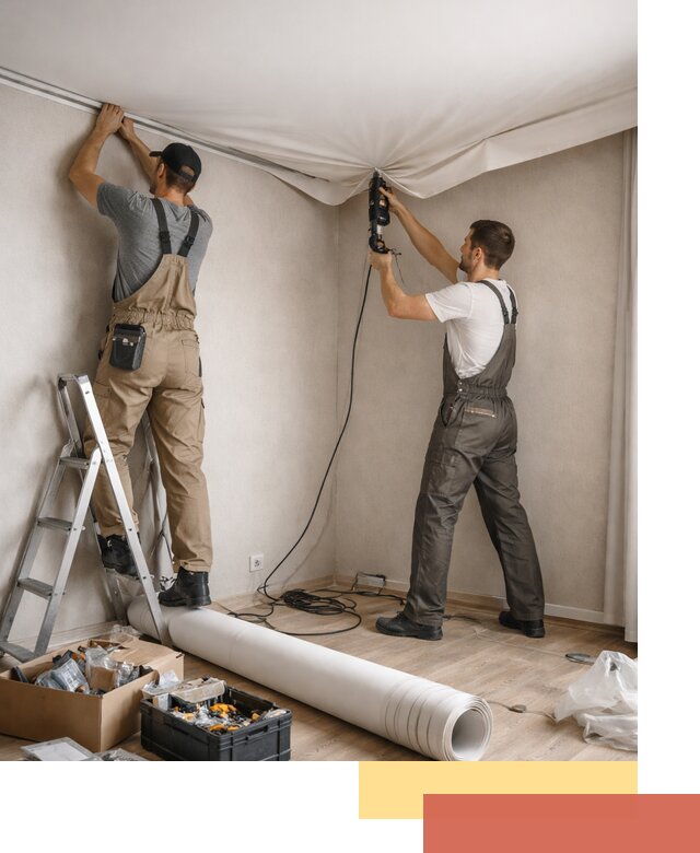 Монтаж цветного натяжного потолка в Усть-Лабинске за один день