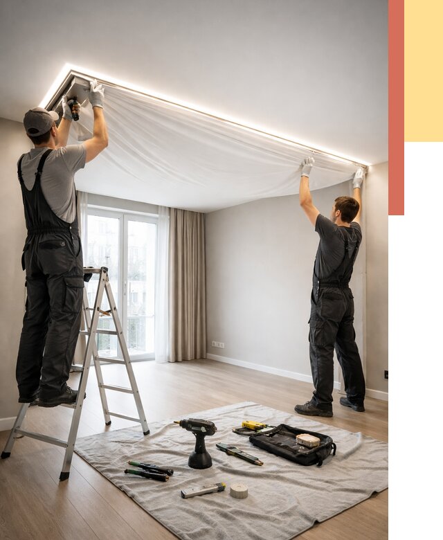 Монтаж парящего натяжного потолка в Усть-Лабинске от 4597 руб. быстро и недорого | ОТДЕЛОЧНИК-Улб