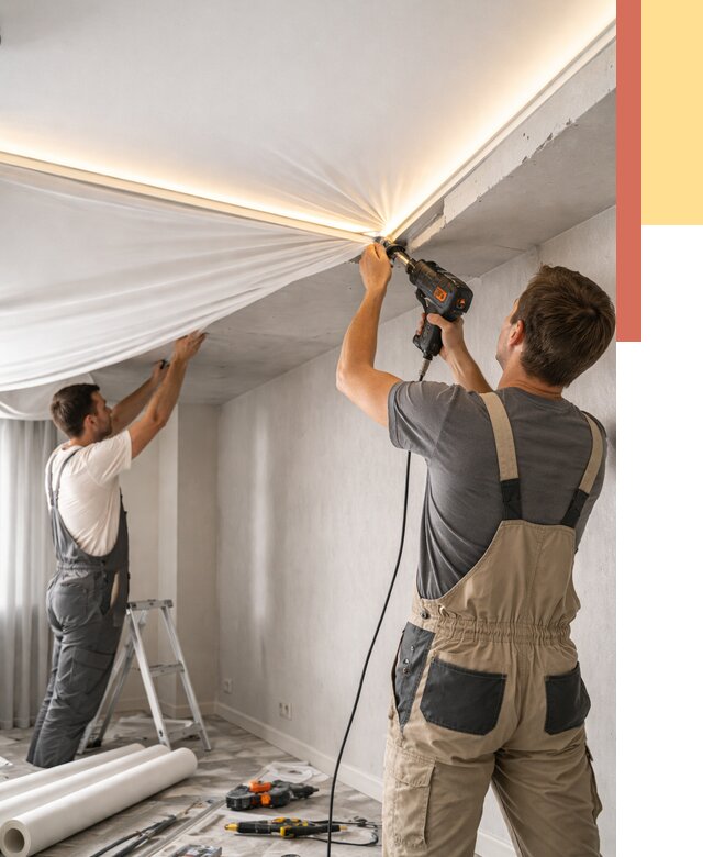 Монтаж натяжного потолка с подсветкой в Усть-Лабинске от 971 руб. | ОТДЕЛОЧНИК-Улб