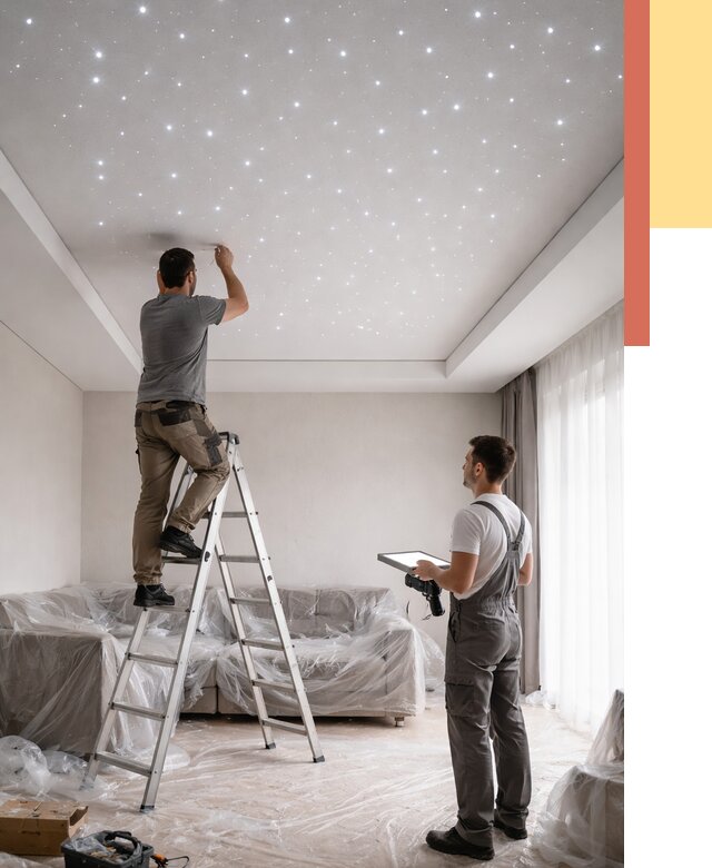 Монтаж натяжного потолка «звездное небо» в Усть-Лабинске от 6640 руб. | ОТДЕЛОЧНИК-Улб