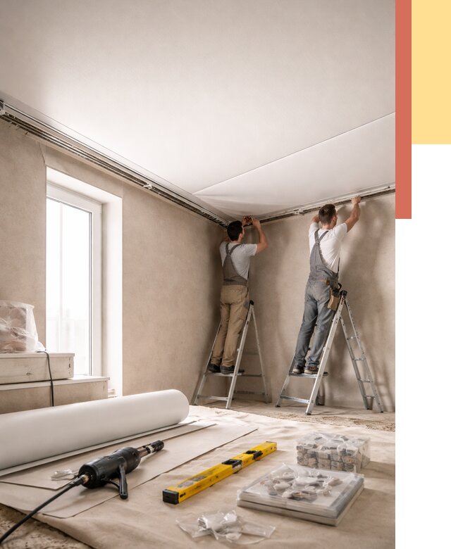 Монтаж натяжного потолка в спальне в Усть-Лабинске от 3882 руб. под ключ | ОТДЕЛОЧНИК-Улб