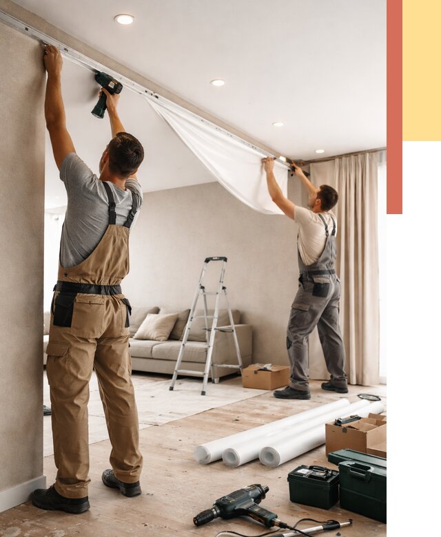 Монтаж натяжного потолка в гостиной в Усть-Лабинске от 562 руб. | ОТДЕЛОЧНИК-Улб