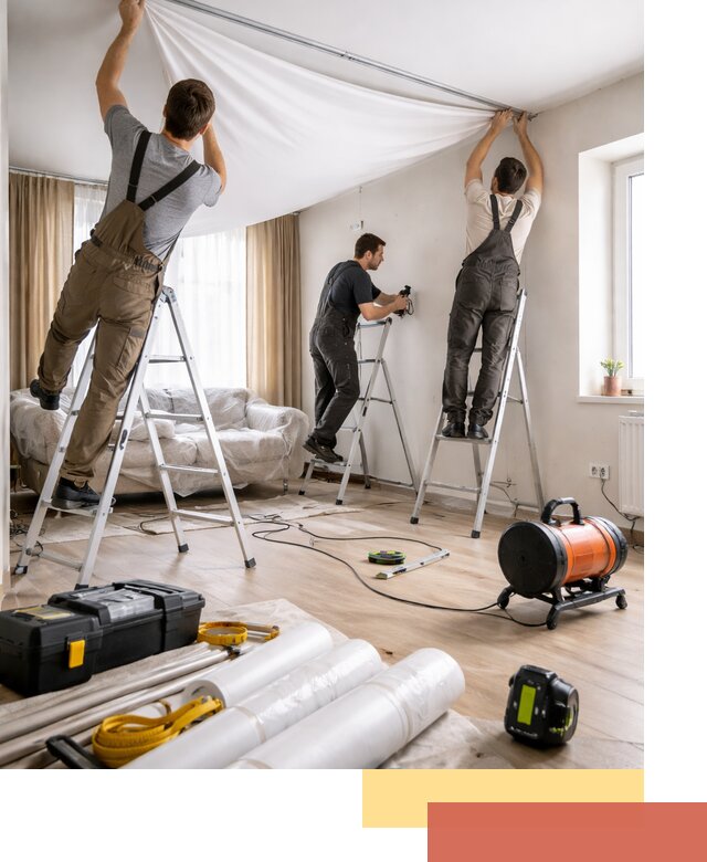 Монтаж натяжного потолка в гостиной в Усть-Лабинске