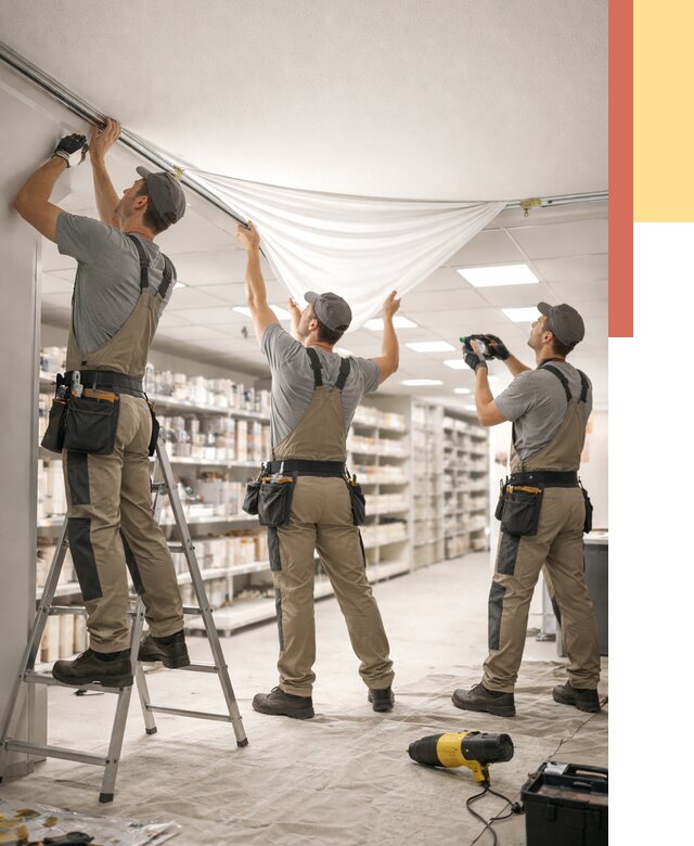 Монтаж натяжного потолка в магазине в Усть-Лабинске от 4597 руб. быстро и недорого | ОТДЕЛОЧНИК-Улб