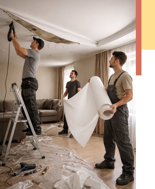 Замена полотна натяжного потолка в Усть-Лабинске от 9705 руб. быстро и недорого | ОТДЕЛОЧНИК-Улб