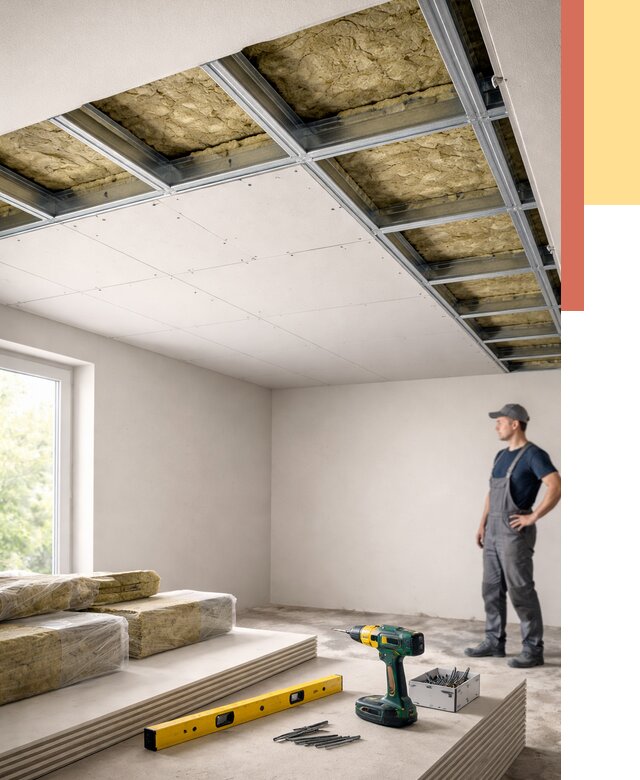 Звукоизоляция потолка ГКЛ в Усть-Лабинске от 971 руб. — монтаж под ключ | ОТДЕЛОЧНИК-Улб