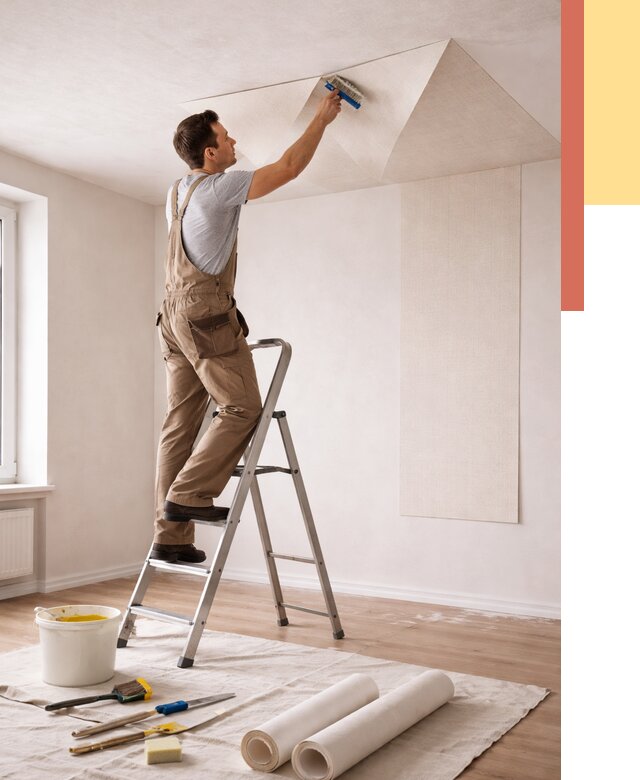 Поклейка обоев на потолок в Усть-Лабинске от 4597 руб. быстро и недорого | ОТДЕЛОЧНИК-Улб