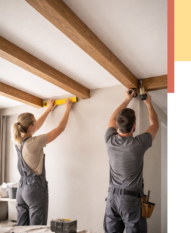 Монтаж декоративных балок на потолок в Усть-Лабинске от 4291 руб. — ОТДЕЛОЧНИК-Улб